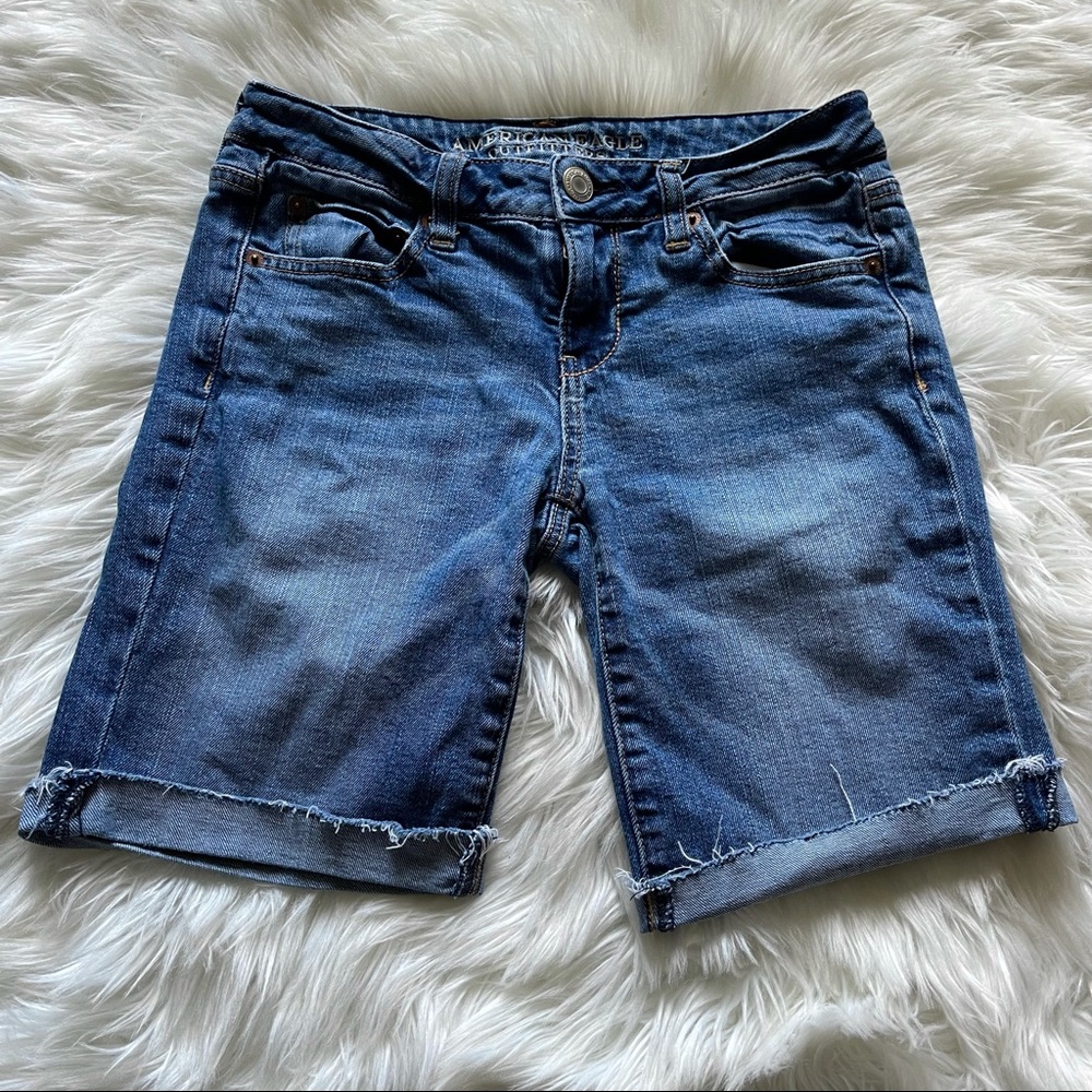 American Eagle STRETCH Denim Distressed Cutoff Bermuda Shorts